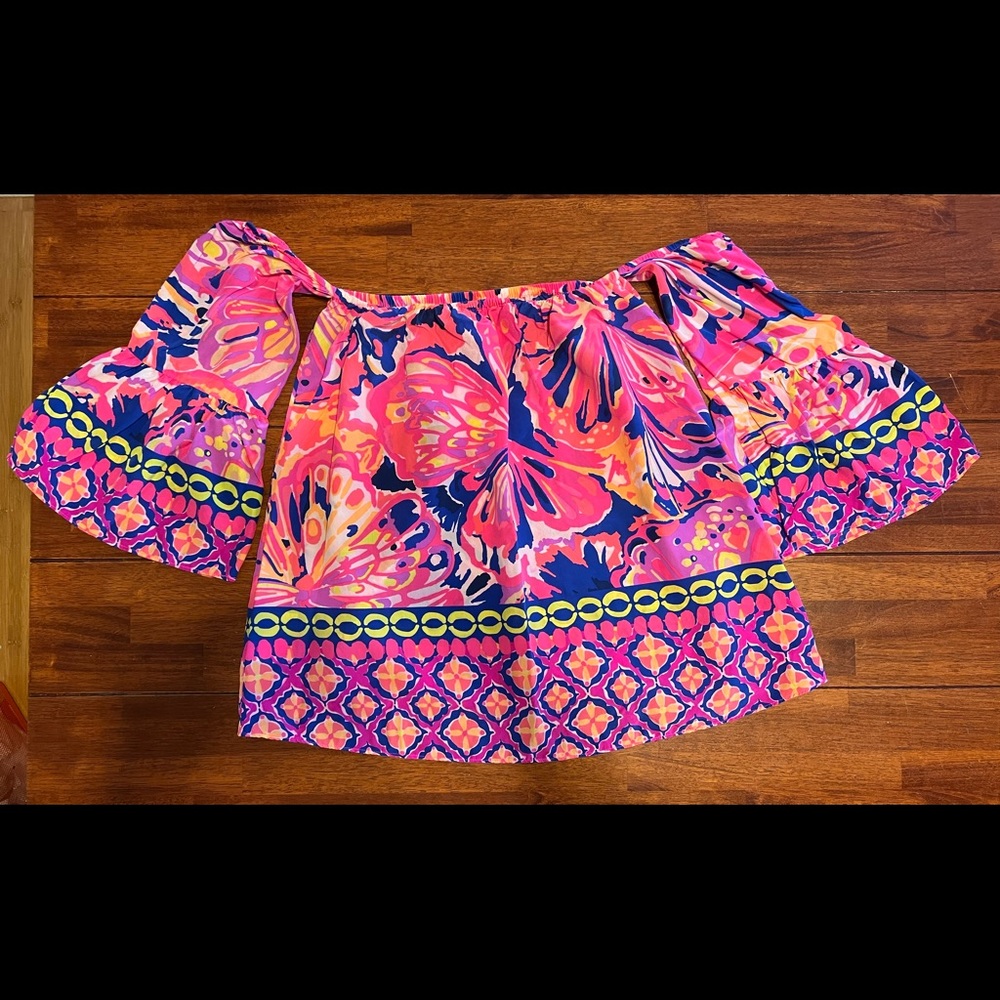 Lilly Pulitzer shoulder top pink purple ready for vacation  or party beach